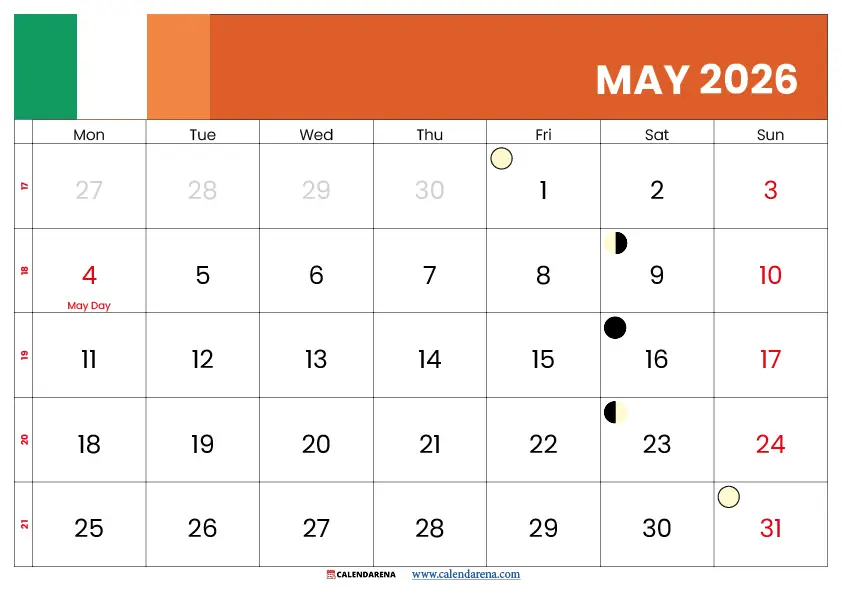 Calendar May 2026 Ireland