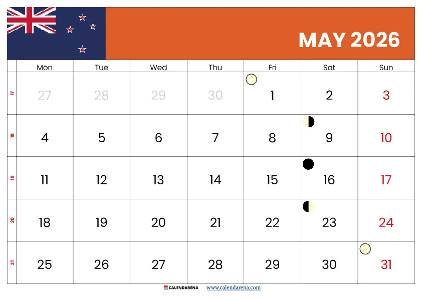 Calendar May 2026 Nz