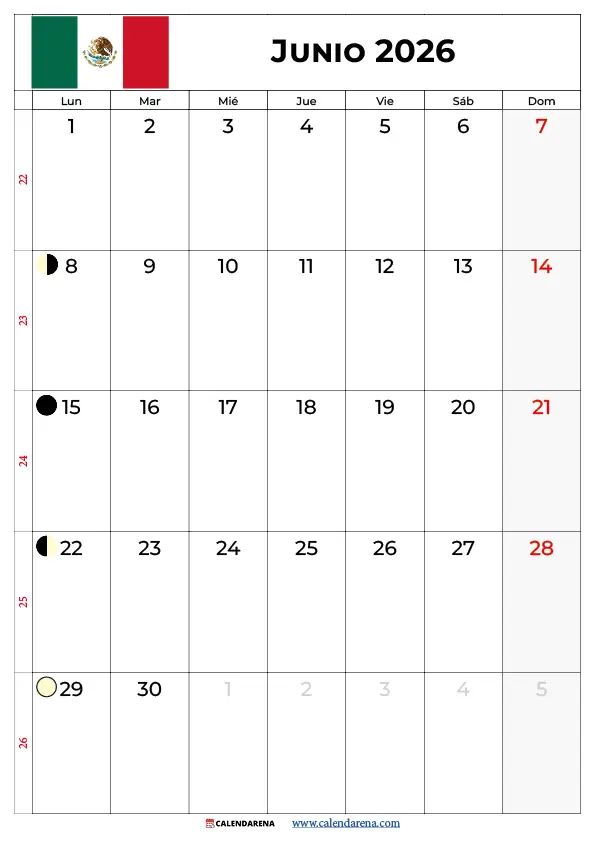 Calendario 2026 Junio México