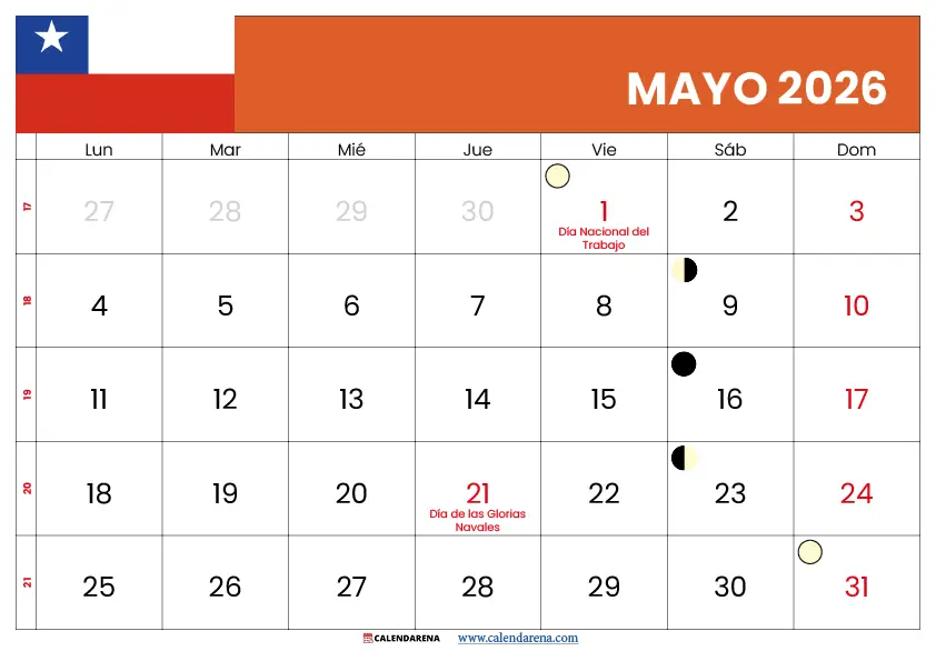 Calendario 2026 Mayo Chile