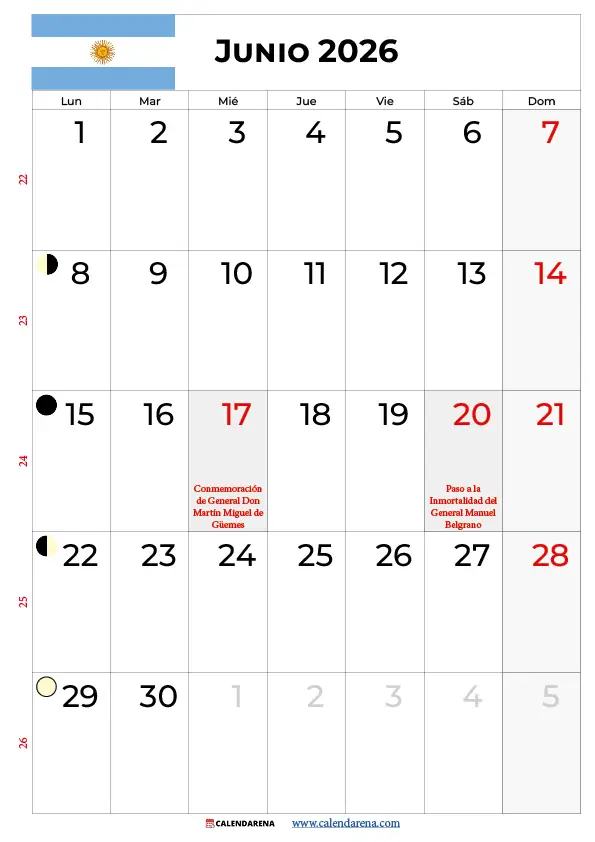 Calendario De Junio 2026 Argentina