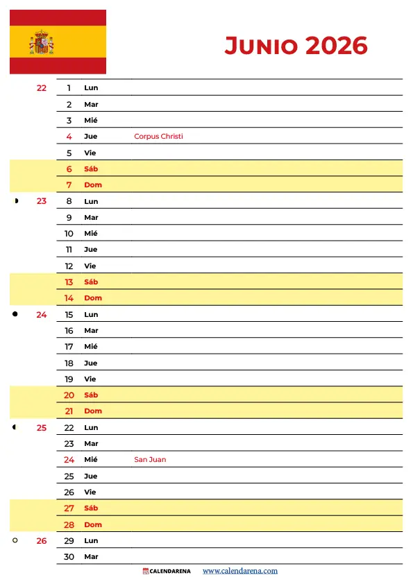 Calendario De Junio 2026 España