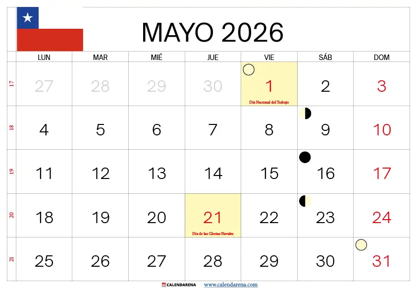 Calendario De Mayo 2026 Chile