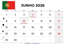 Calendario Junho 2026 Portugal