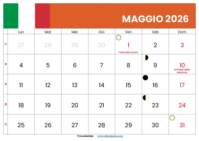 Calendario Maggio 2026 Con Festività