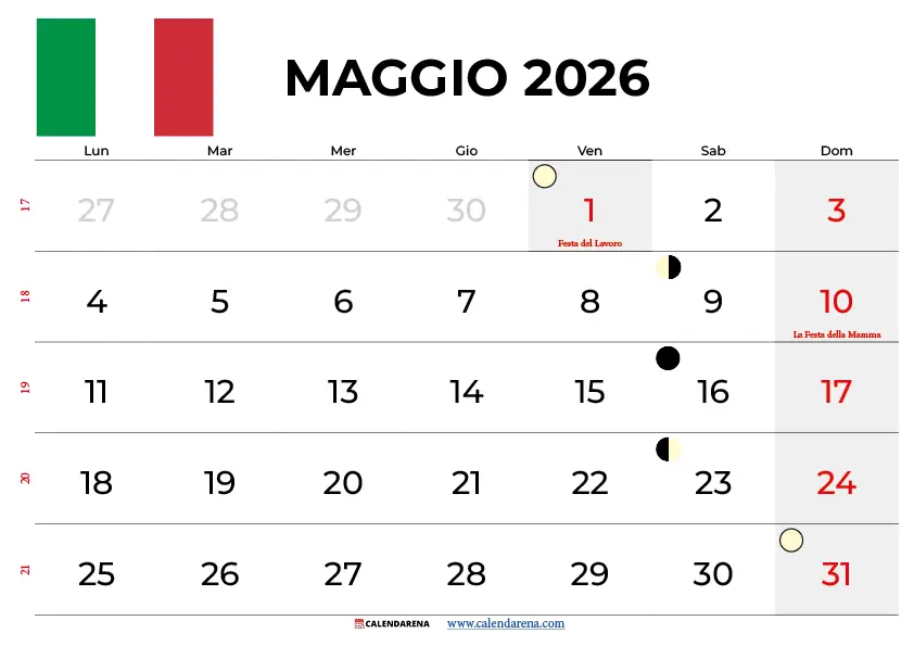 Calendario Maggio 2026 Da Stampare