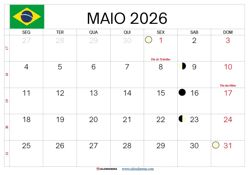 Calendario Maio 2026 Brasil
