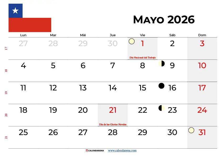 Calendario Mayo 2026 Chile