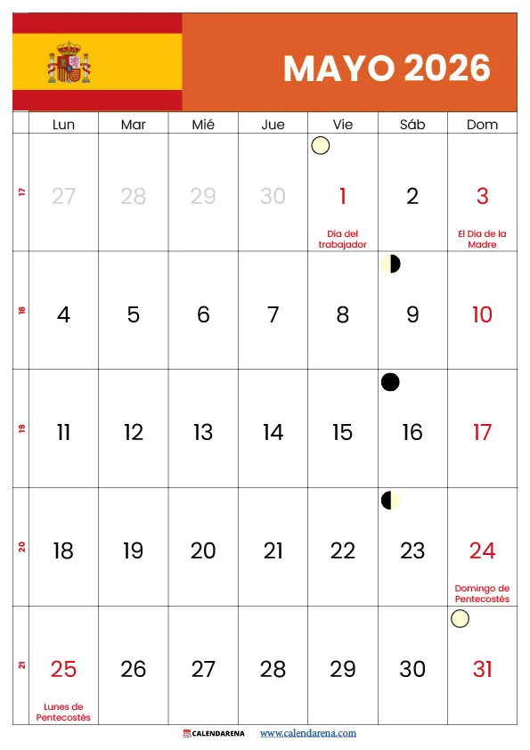 Calendario Mayo 2026 España PDF