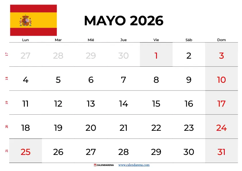 Calendario Mayo 2026 España