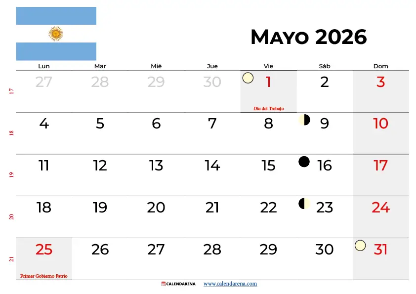Calendario Mayo 2026 Para Imprimir Argentina