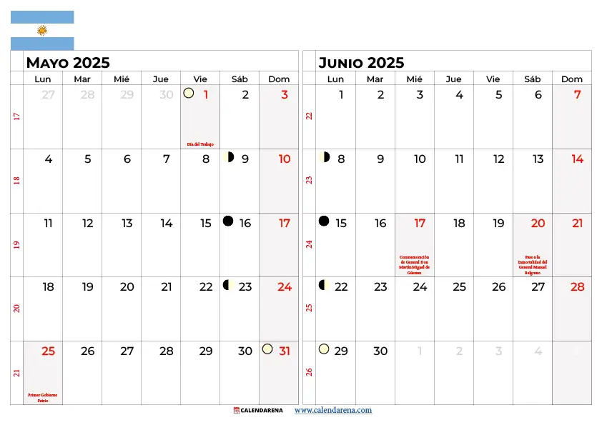 Calendario Mayo Junio 2026 Argentina