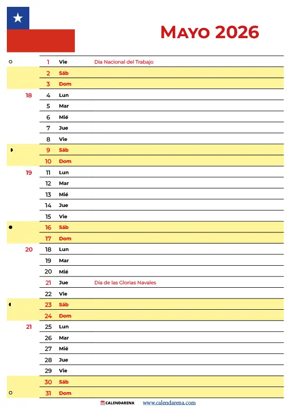 Calendario Mes De Mayo 2026 Chile