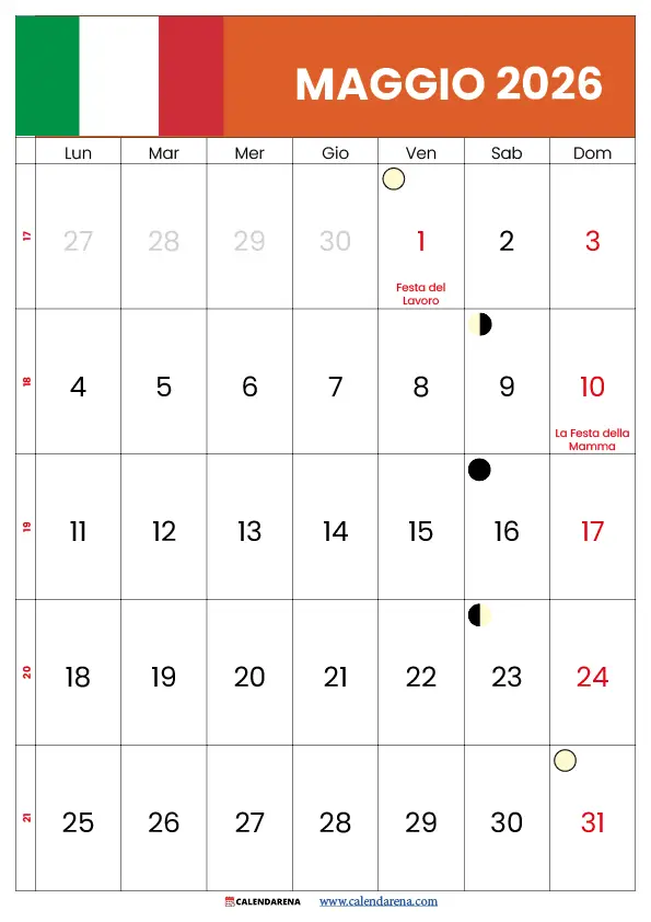 Calendario Mese Di Maggio 2026