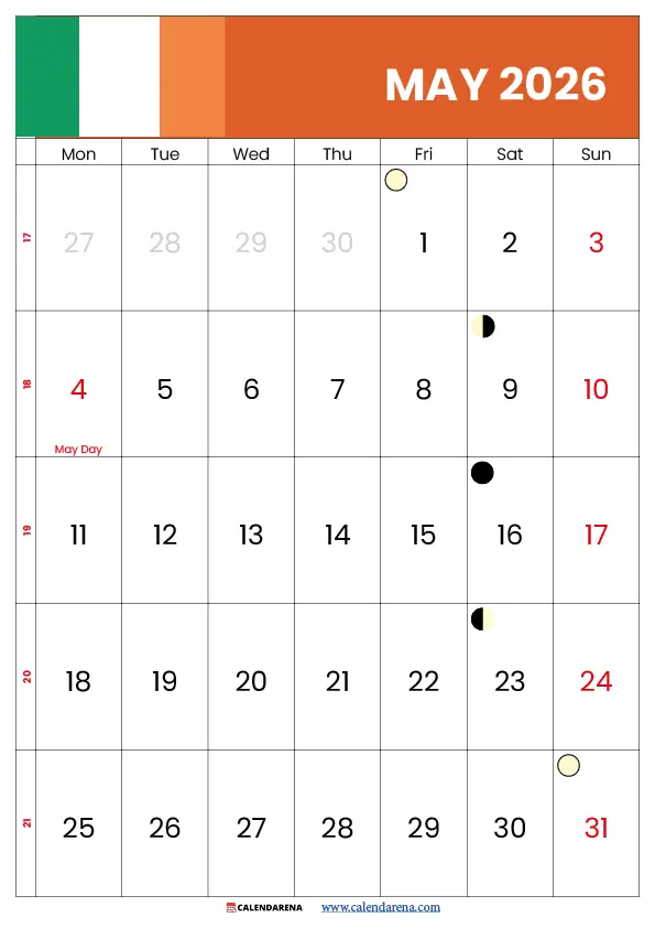 Calender May 2026 Ireland