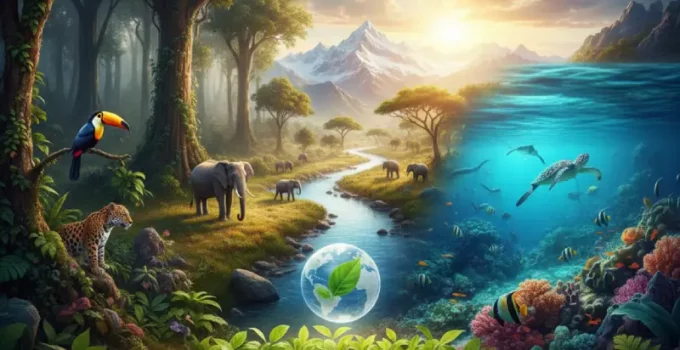 Paisaje natural vibrante representando el Día Mundial del Medio Ambiente y la biodiversidad global