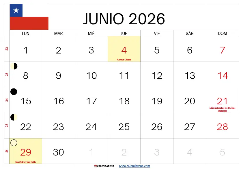 Feriados Junio 2026 Chile