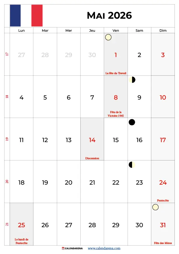 Jour Fériés Mai 2026