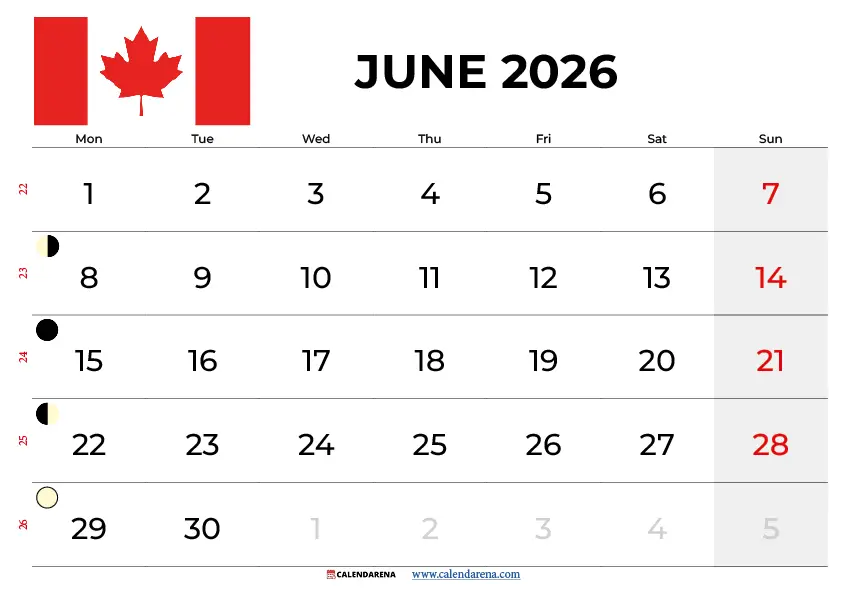 June 2026 Calendar Canada