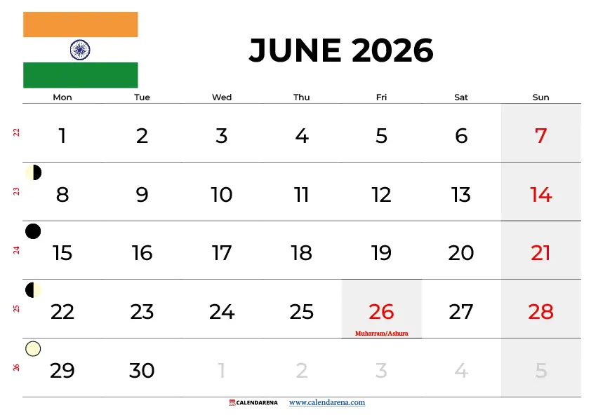 June 2026 Calendar India