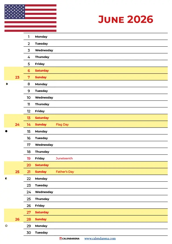 June 2026 Calendar Printable