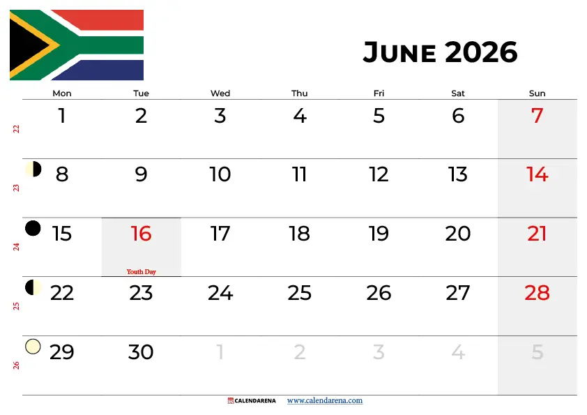 June 2026 Calendar South Africa