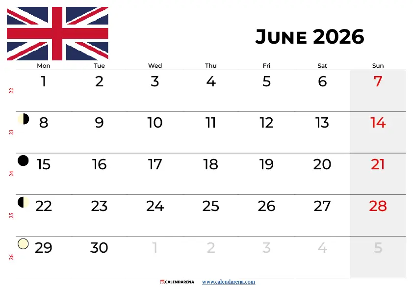 June 2026 Calendar Uk