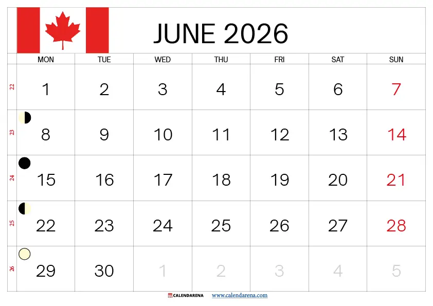 June 2026 Calendar With Holidays Canada