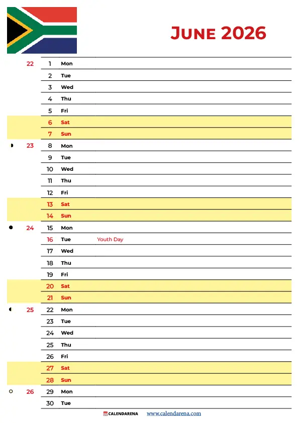 June 2026 Calendar With Holidays South Africa