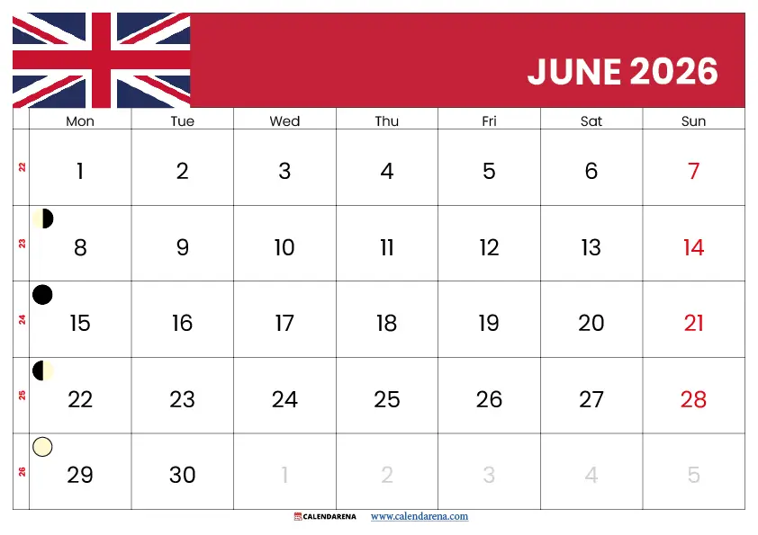 June 2026 Calendar With Holidays Uk