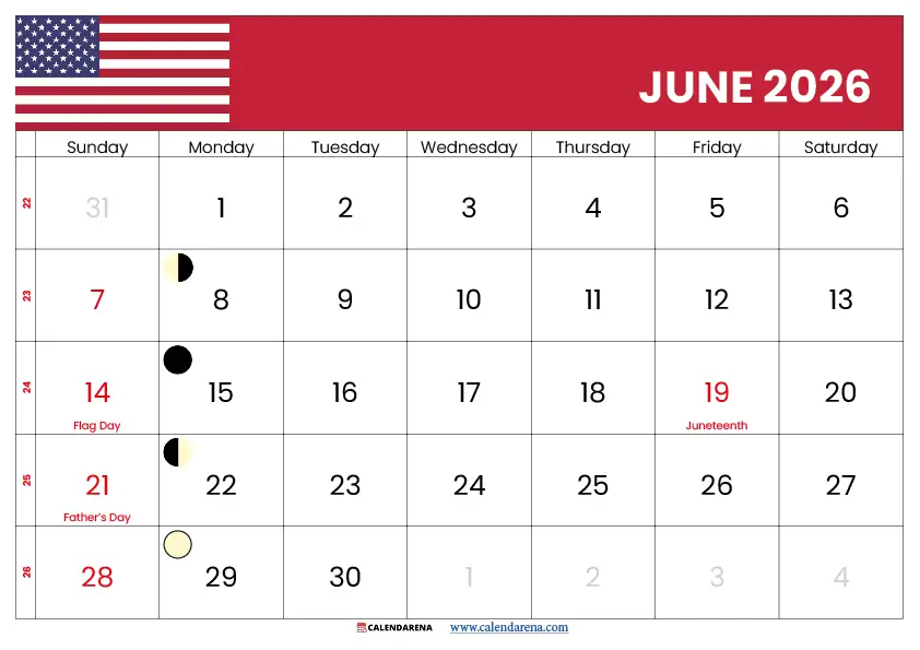June 2026 Calendar With Holidays