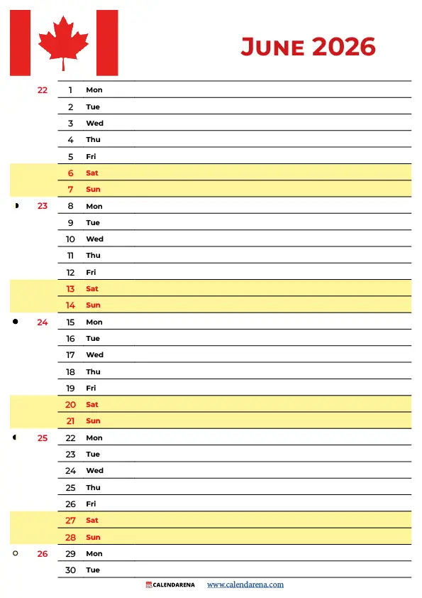 June 2026 Canada Calendar
