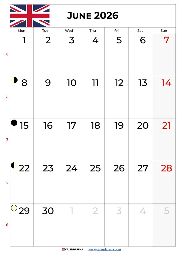 June 2026 Uk Calendar