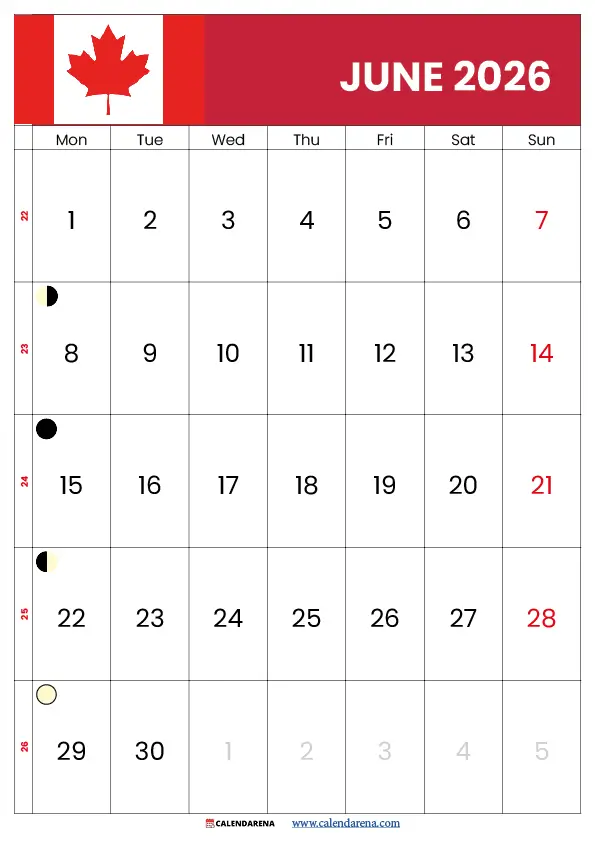June Calendar Canada 2026