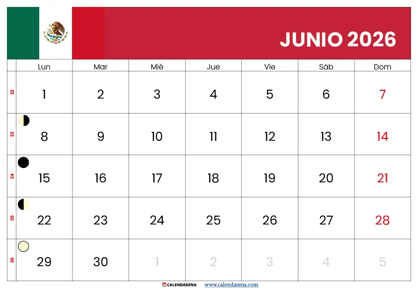 Junio 2026 Calendario México