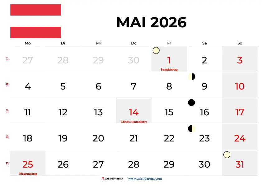 Kalender Mai 2026 Österreich