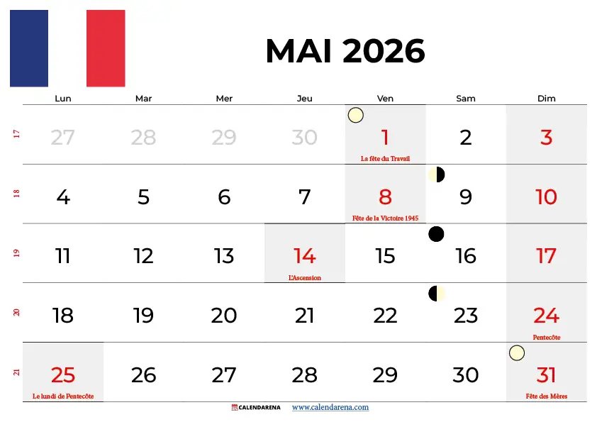Mai 2026 Calendrier