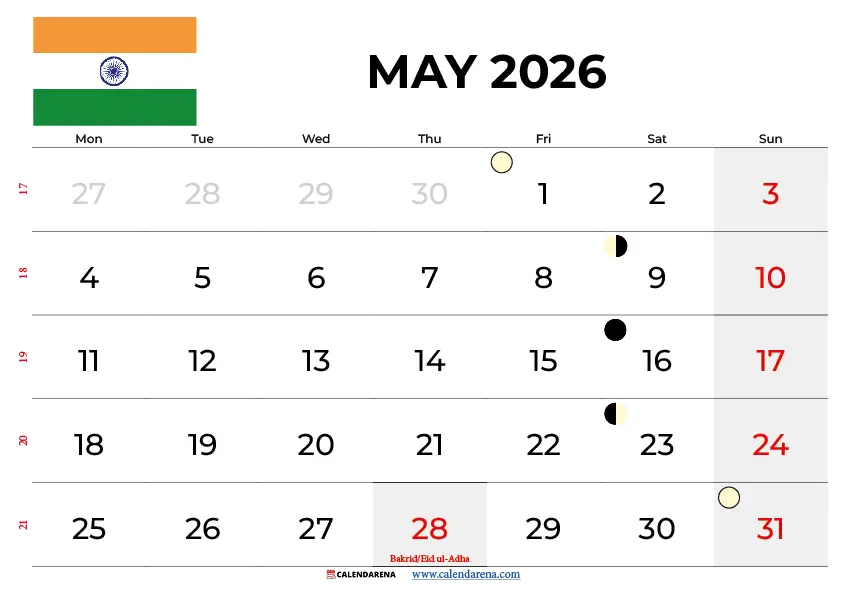 May 2026 Calendar India
