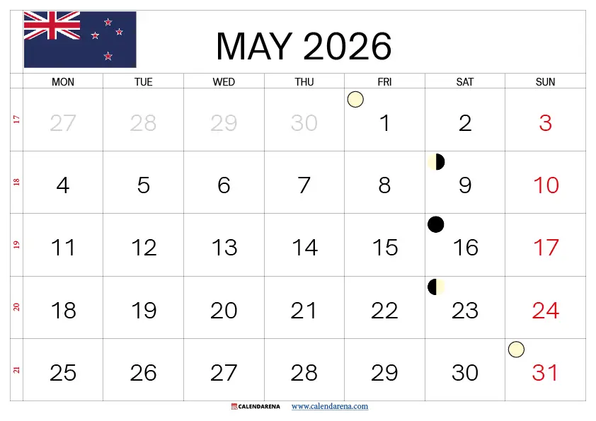 May 2026 Calendar Nz