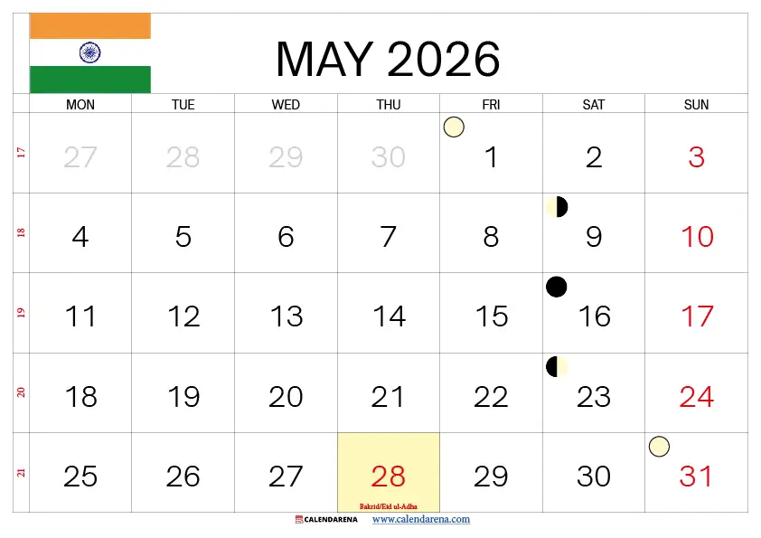 May 2026 Calendar With Holidays India