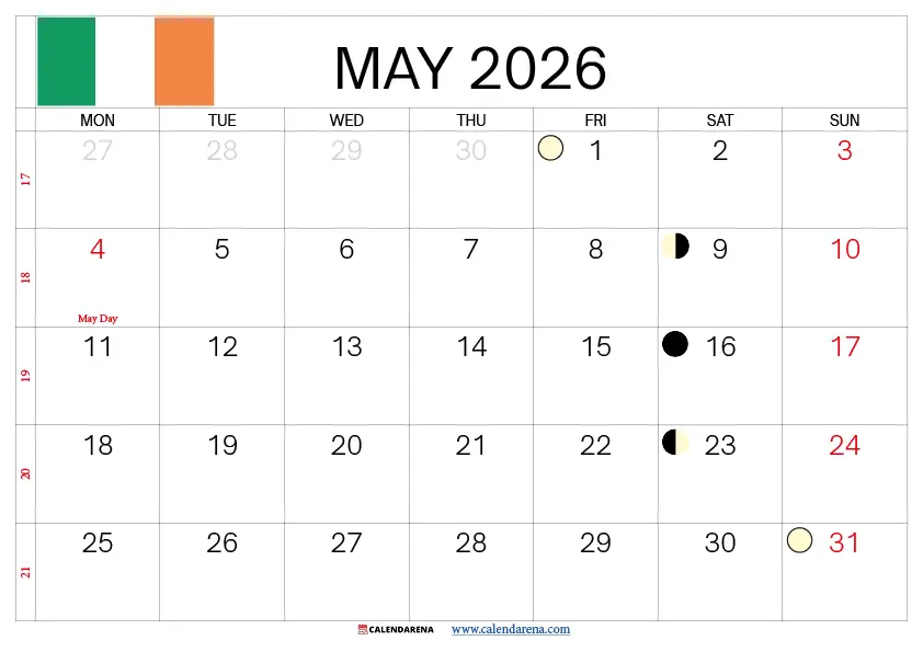 May 2026 Calendar With Holidays Ireland