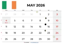May Calendar 2026 Ireland