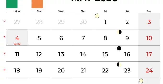 May Calendar 2026 Ireland