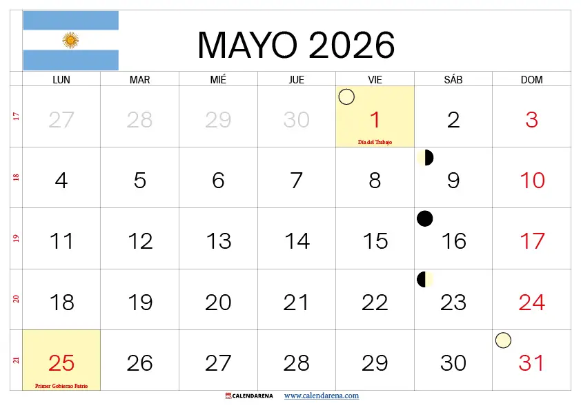 Mayo 2026 Calendario Argentina