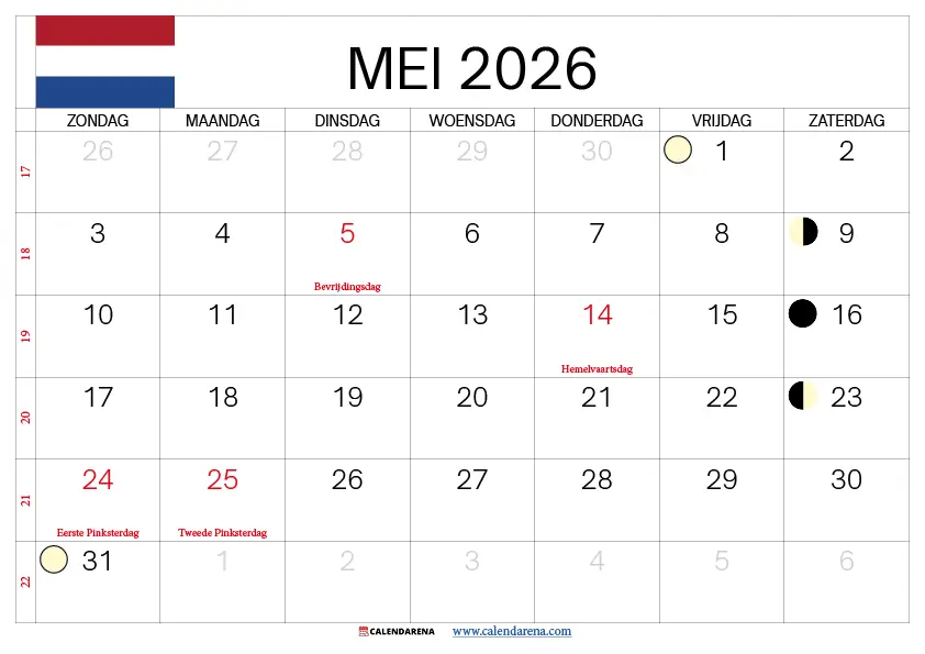 Mei 2026 Kalender