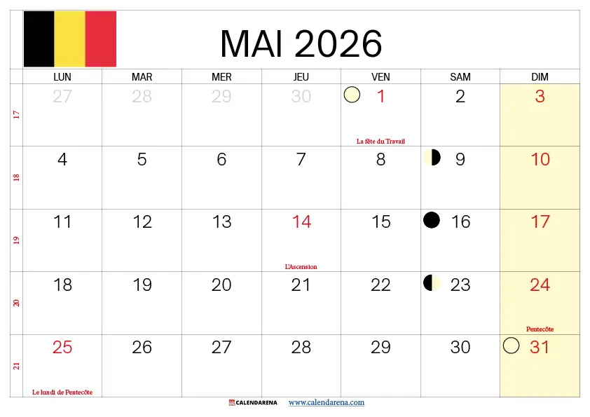 Mois De Mai 2026 Belgique
