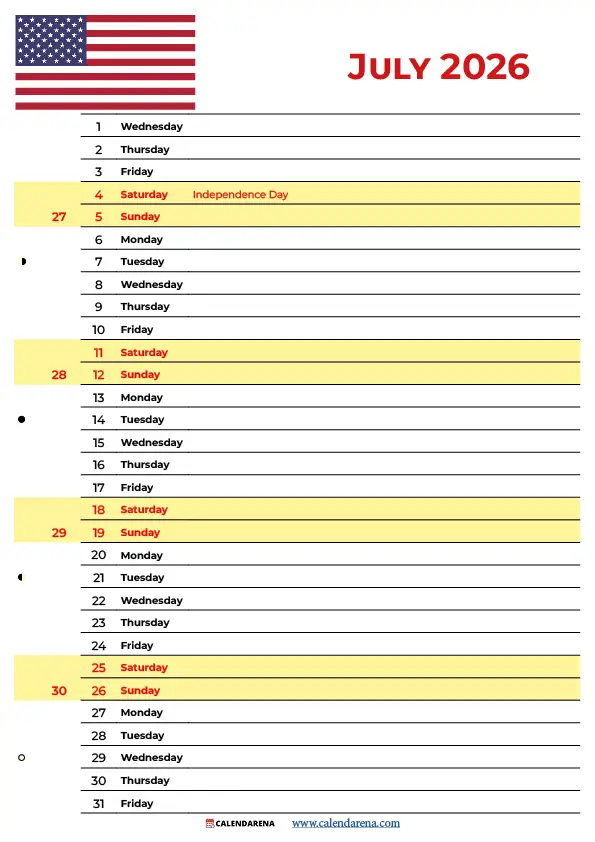 2026 July Calendar