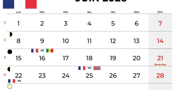 Calendrier Juin 2026 À Imprimer