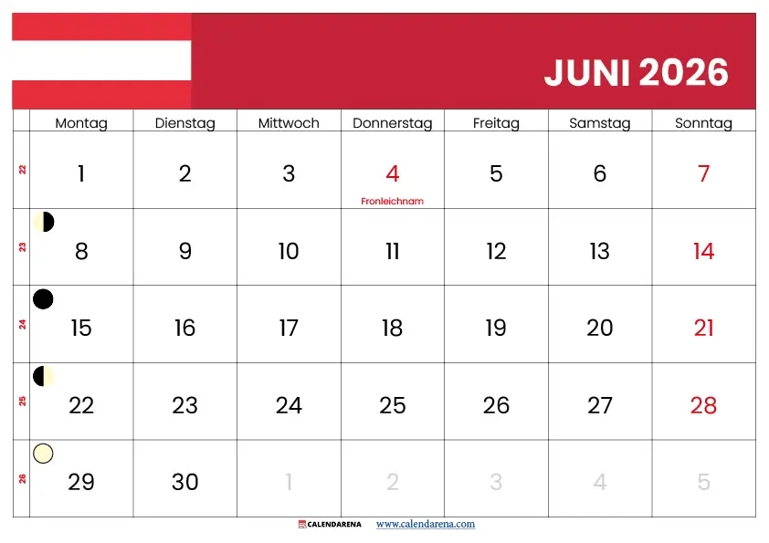Feiertage Österreich 2026 Juni