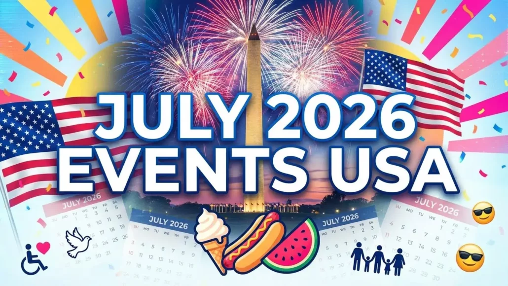 July Holidays 2026 Calendar with Independence Day and summer celebrations
